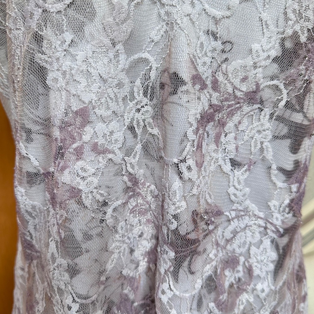 Lace Overlay Short Sleeve Top in Light Lavender - Picture 8 of 15